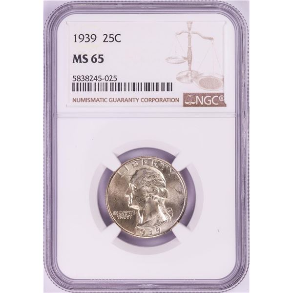 1939 Washington Quarter Coin NGC MS65