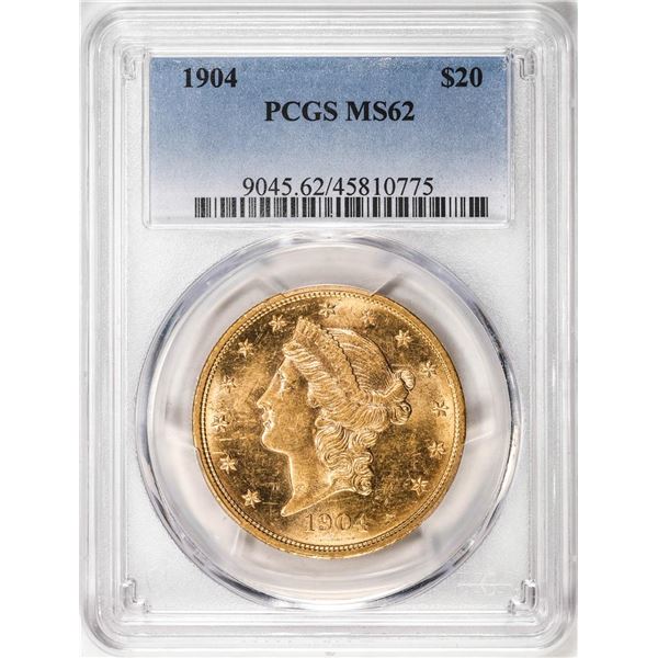 1904 $20 Liberty Head Double Eagle Gold Coin PCGS MS62
