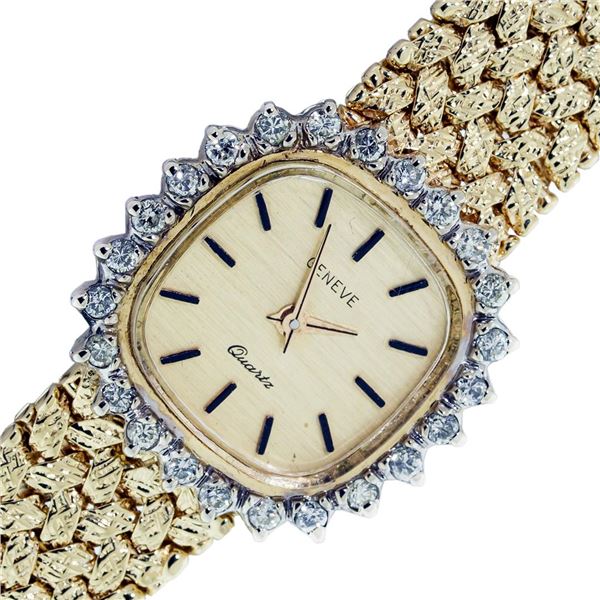 Geneve Ladies 14K Yellow Gold Diamond Watch