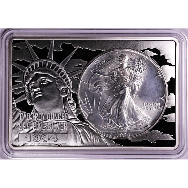 1994 $1 American Silver Eagle Coin & 2oz Silver Bar Set