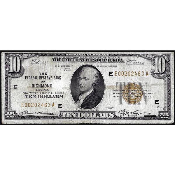 1929 $10 Federal Reserve Bank Note Richmond