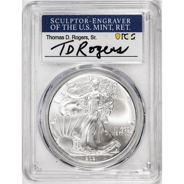 2021 Type 1 $1 American Silver Eagle Coin PCGS MS70 FDOI Rogers Signature