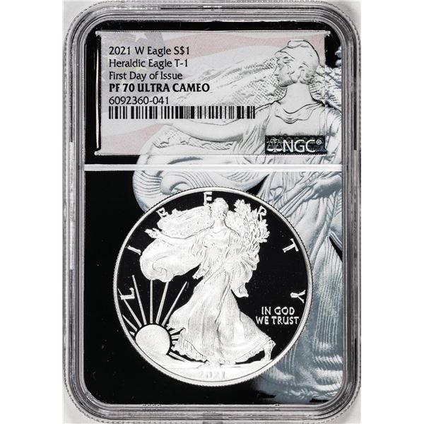2021-W Type 1 $1 Proof Heraldic American Silver Eagle Coin NGC PF70 Ultra Cameo FDOI