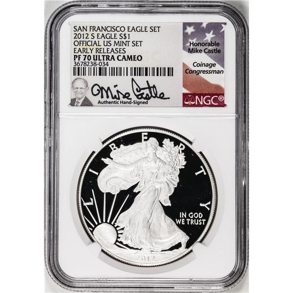 2012-S $1 Proof American Silver Eagle Coin NGC PF70 Ultra Cameo ER Castle Signature