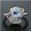 Image 2 : Art Deco 14k White Gold 1.45 ctw Round Aquamarine and Diamond Cocktail Ring
