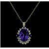 Image 1 : 16.40 ctw Tanzanite, Sapphire, and Diamond Pendant With Chain - 14KT White Gold