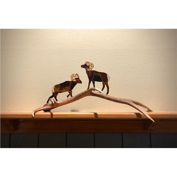 Stained Glass Bighorn in Antler by Fox Mountain Glassworks