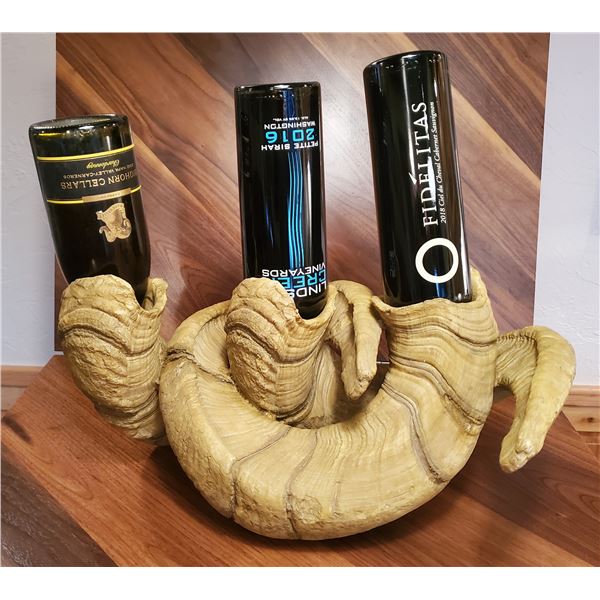 Bighorn Sheep Horn Wine Rack and Wine