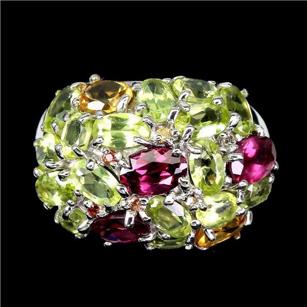 Natural Unheated Rhodolite Garnet Peridot Ring