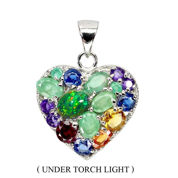 Natural Colombian Emerald Opal Amethyst Heart Pendant