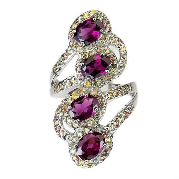 Natural Rhodolite Garnet Sapphire Ring