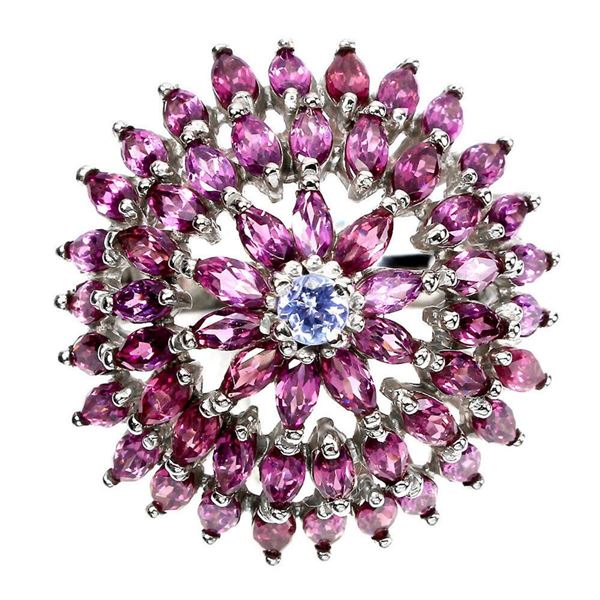 Natural Rhodolite Garnet Tanzanite Ring