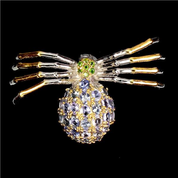 Natual Tanzanite Chrome Diopside Spider Brooch