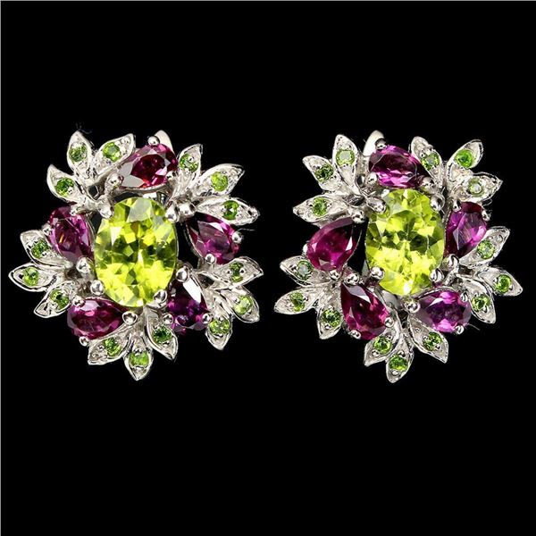 Natural Peridot  Rhodolite Garnet Earrings