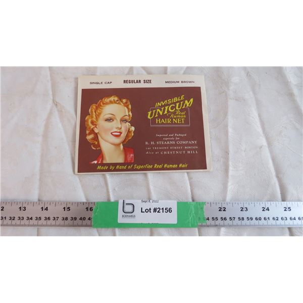 1940's invisible Unicum Real Human Hair Net