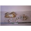Image 1 : Silver Plated Tray w/ Cream and Sugar Bowls/ Teaspoons/ 1 Larger Spoon + Butter Dish w/ Silver Plate