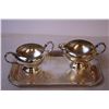 Image 2 : Silver Plated Tray w/ Cream and Sugar Bowls/ Teaspoons/ 1 Larger Spoon + Butter Dish w/ Silver Plate