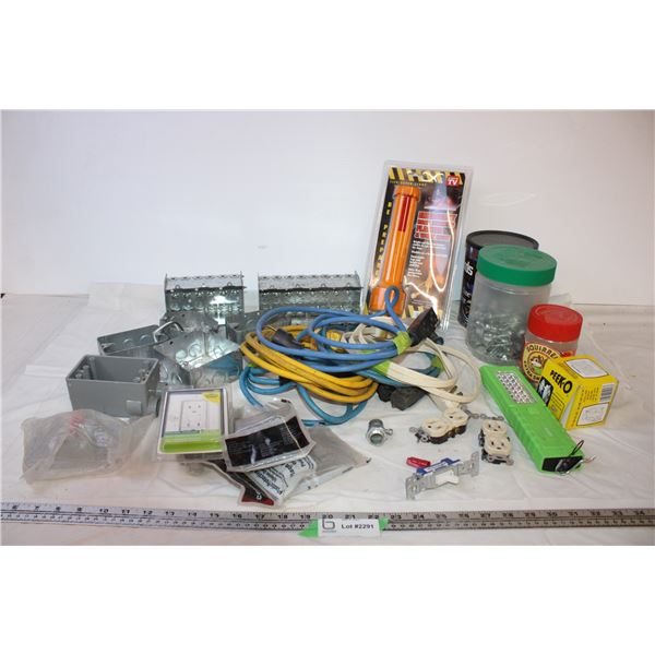 (5) Extension Cords, Assorted Electrical Hardware and Misc