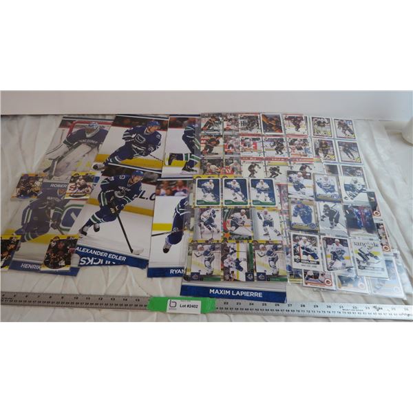 Lot of Vancouver Canucks Hockey Cards + Large Calendar Picture of players