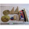 Image 1 : Music instruments - 2 pan flutes, drumsticks, cymbals(2), Wooden block/whistle, Castanets, Musical S