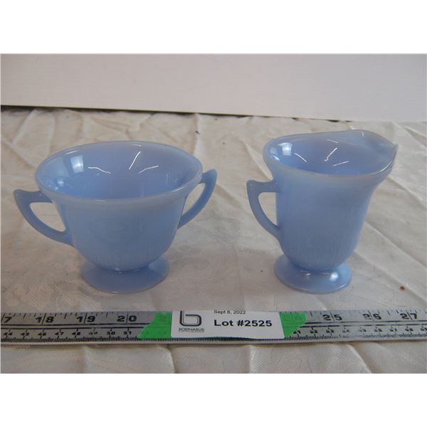 Blue Delphite Pyrex Cream and Sugar