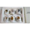 Image 2 : Glass etched Collectors Case + (6) Dog Thimbles + Miniature tea set