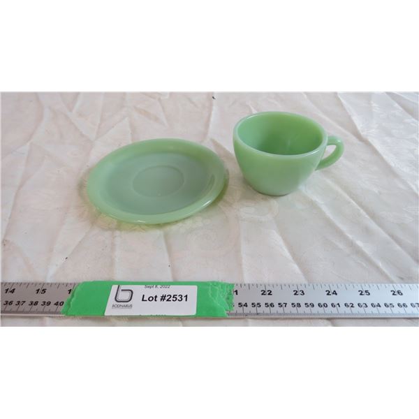 Heavy Restaurant-ware Jadeite Tea Cup and Saucer