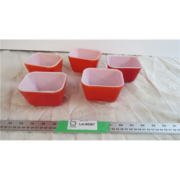 (5) Red Pyrex Refrigerator Dishes