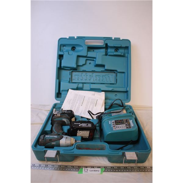 Makita Battery Powered Impact Drill and Battery Charger w/ 2 Batteries