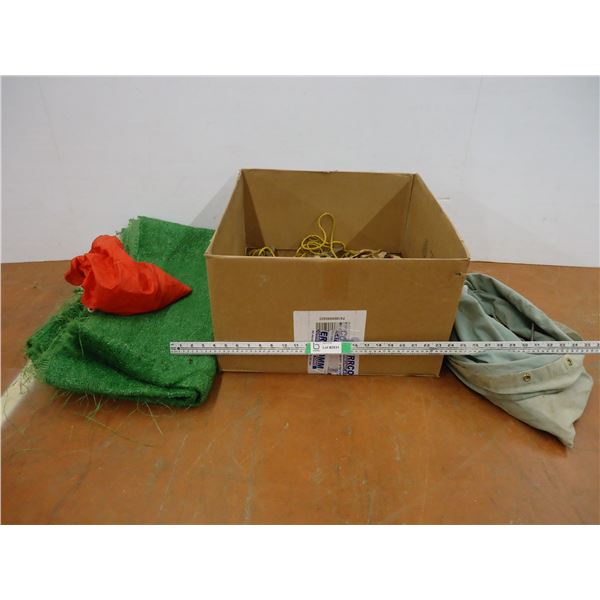 *Box of Assorted Camping and Tenting items, Rope,Stakes,etc..