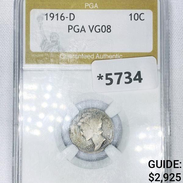 1916-D Mercury Silver Dime PGA-VG8