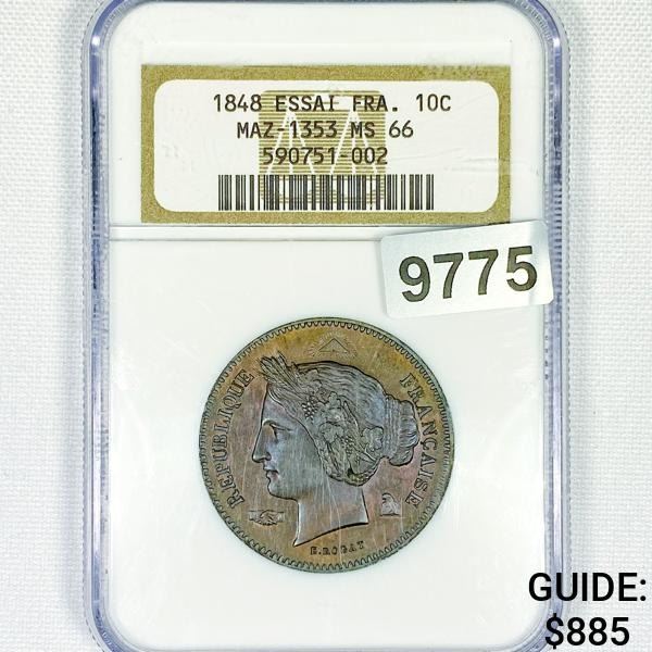 1848 Bronze Essai France 10C NGC-MS66