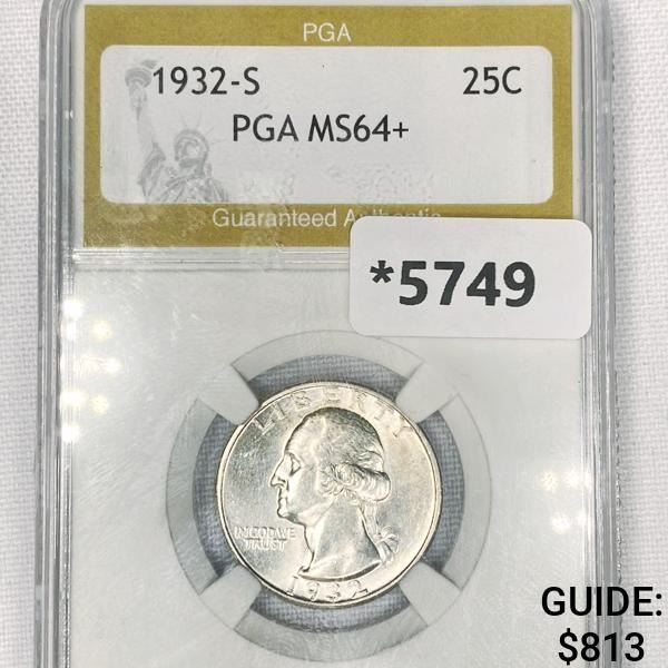 1932-S Washington Silver Quarter PGA-MS64+