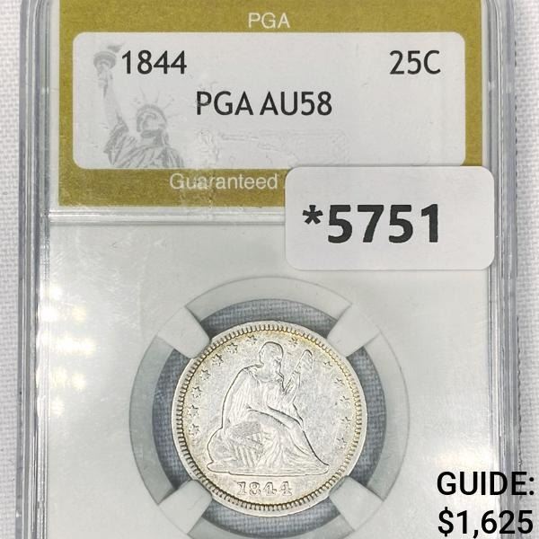 1844 Seated Liberty Quarter PGA-AU58