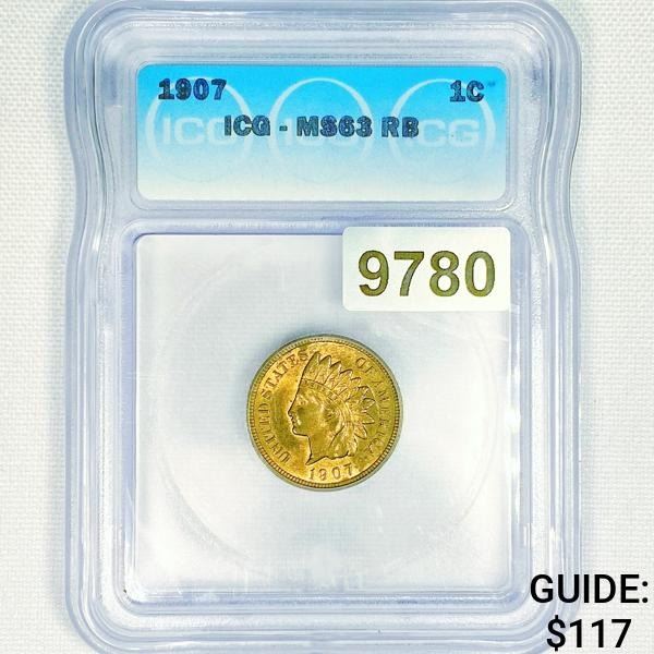 1907 Indian Head Cent ICG-MS63 RB