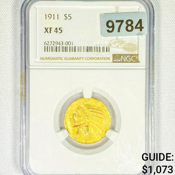 1911 $5 Gold Half Eagle NGC-XF45