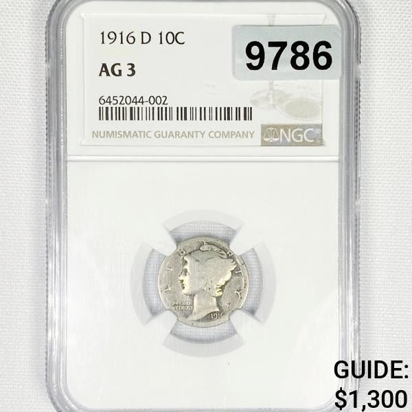 1916-D Mercury Silver Dime NGC-AG3