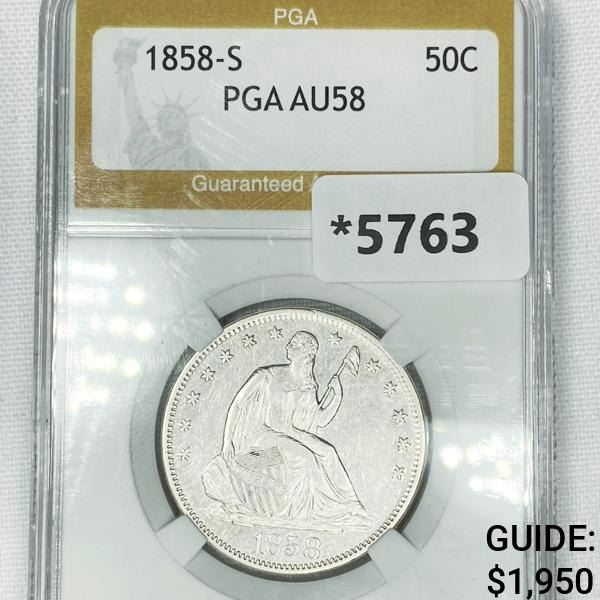 1858-S Seated Liberty Half Dollar PGA-AU58