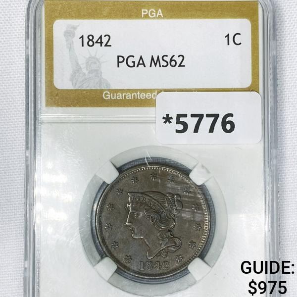 1842 Large Cent PGA-MS62
