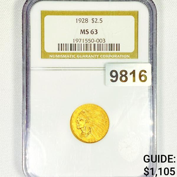 1928 $2.50 Gold Quarter Eagle NGC-MS63