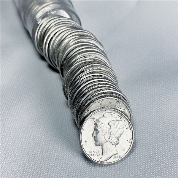 Semi-Key Dates Mercury Silver Dime Roll (29) - BU