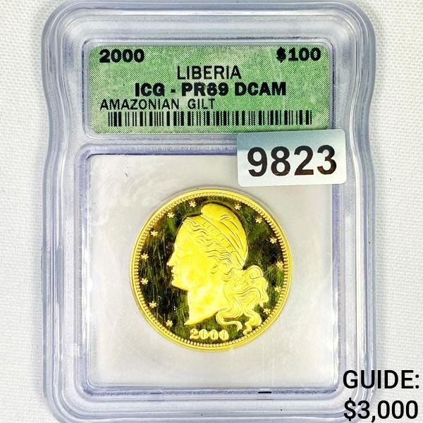 2000 $100 Gold 1oz Liberian Coin ICG-PR69 DCAM