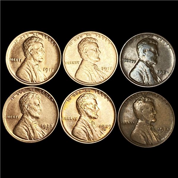 (6) Lincoln Wheat Cents Various Grades
