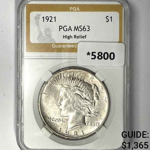 1921 Silver Peace Dollar PGA-MS63 High Relief