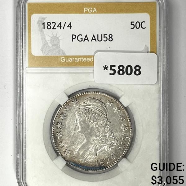 1824/4 Capped Bust Half Dollar PGA-AU58