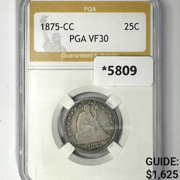 1875-CC Seated Liberty Quarter PGA-VF30