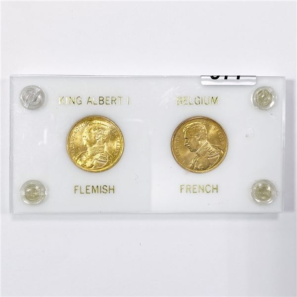 1914 Belgium & France Gold 20 Francs - UNC