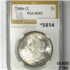 Image 1 : 1884-CC Morgan Silver Dollar PGA-MS65