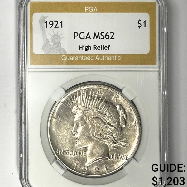 1921 Silver Peace Dollar PGA-MS62 High Relief