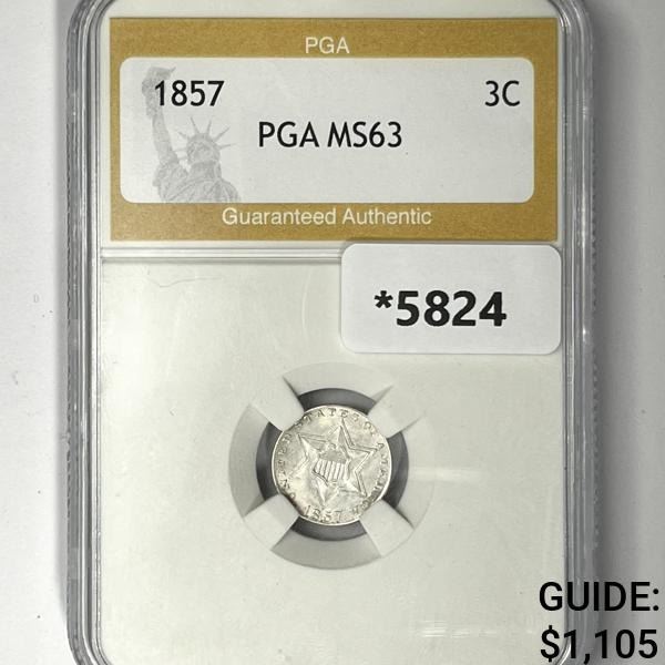 1857 Silver Three Cent PGA-MS63